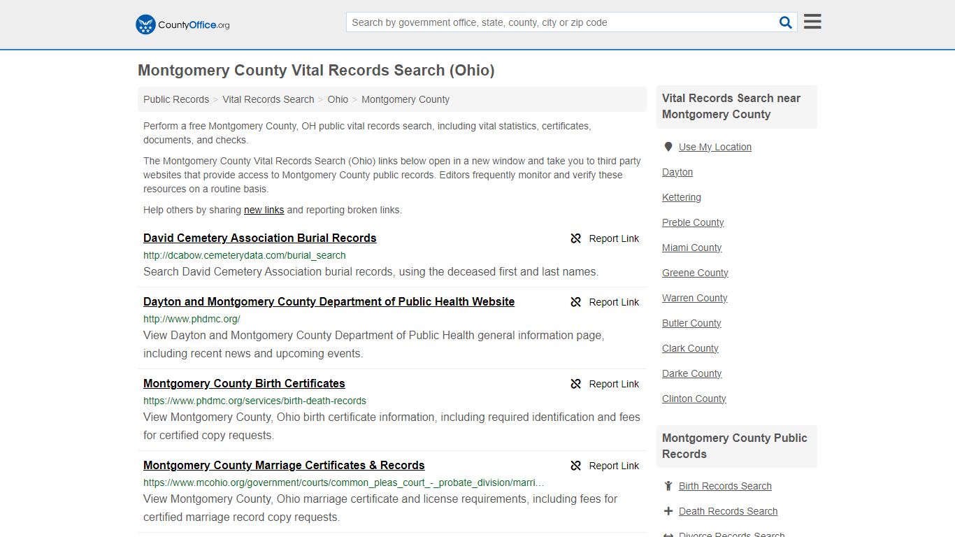 Montgomery County Vital Records Search (Ohio) - County Office